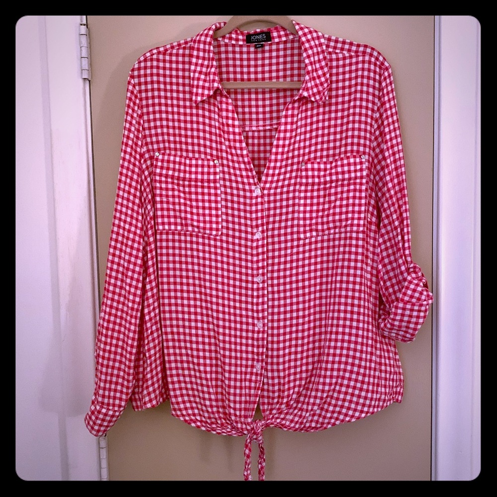 Jones New York Pink/White Gingham Blouse- Size XXL